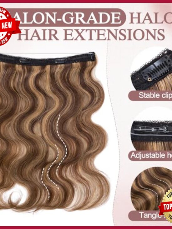 Real Human Hair Halo Extensions 18 Inch Wavy Invisible Wire Adjustable main image 5